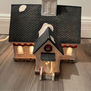 Falls Creek Country Church Porcelain Lighted House Santa's Workbench - No Box